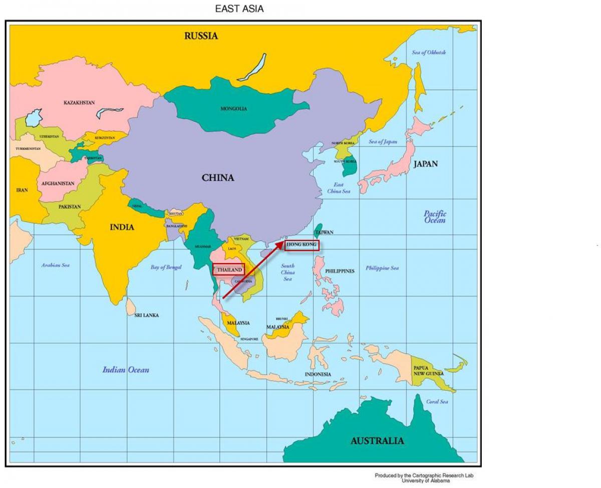 هنگ کنگ در نقشه آسیا